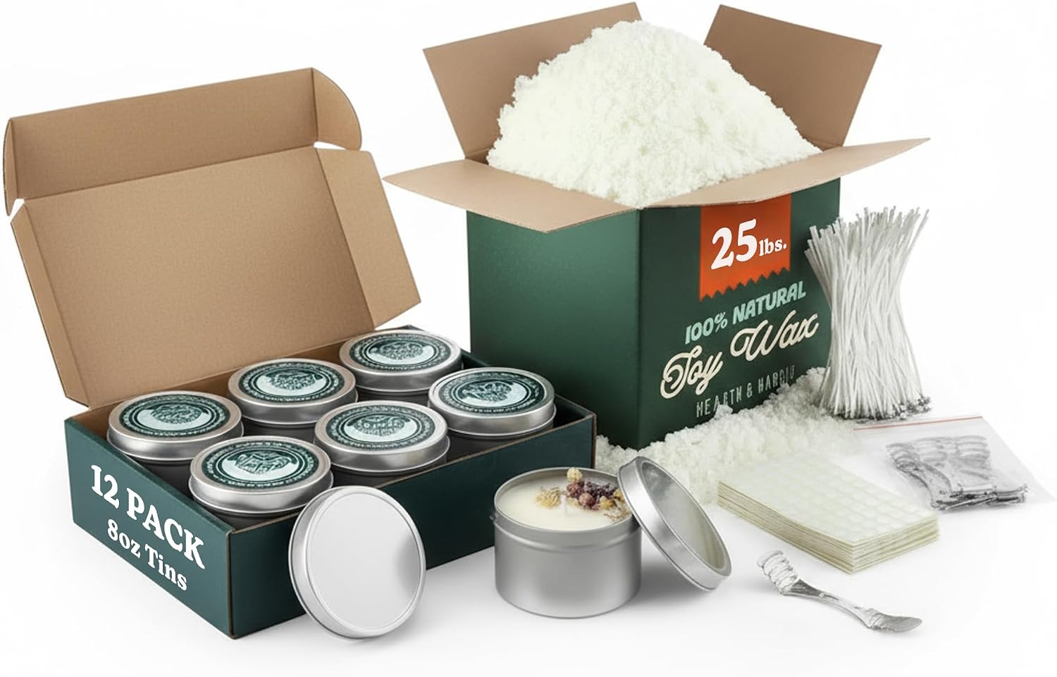 Candle Making Supplies Jars - 25 رطلاً. شمع الصويا مع مستلزمات