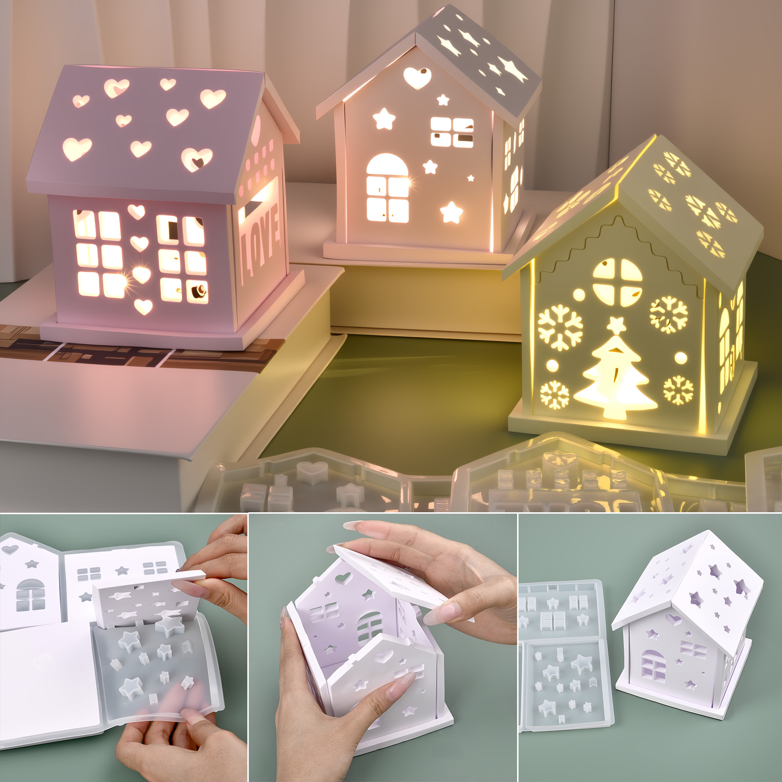 Candle Holder Supplies - ثلاثية الأبعاد منزل قالب من السيليكون