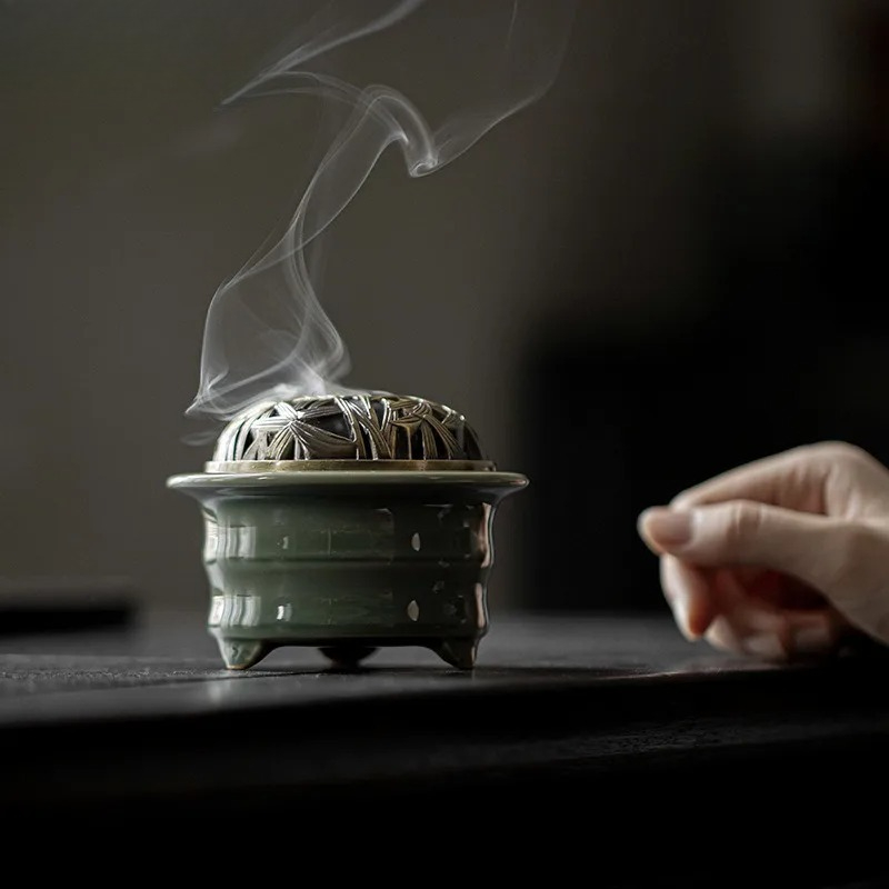 Candle Glass Supplies - حامل بخور سيلادون من فرن يوي،