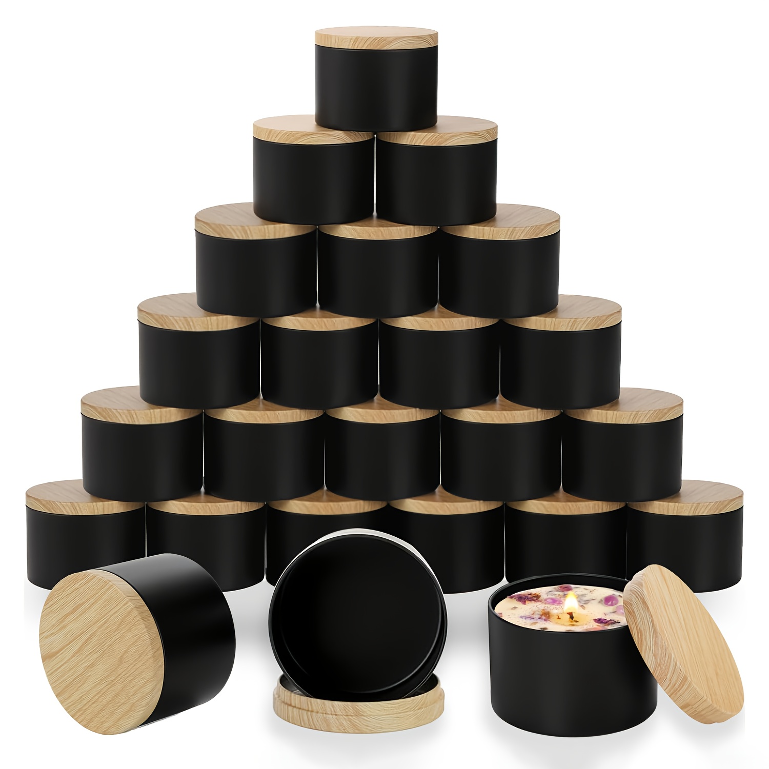 أوعية شموع سوداء بأغطية خشبية. - مراجعة Candle Making Supplies Jars وسعره