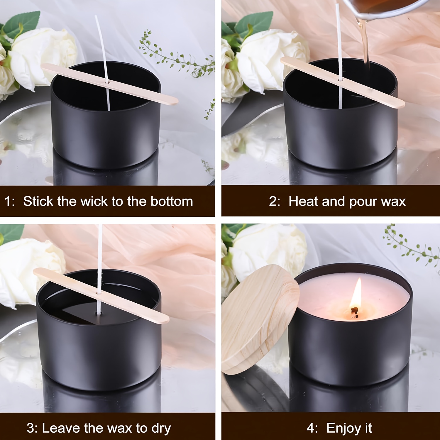 أوعية شموع سوداء بأغطية خشبية. - مراجعة Candle Making Supplies Jars وسعره