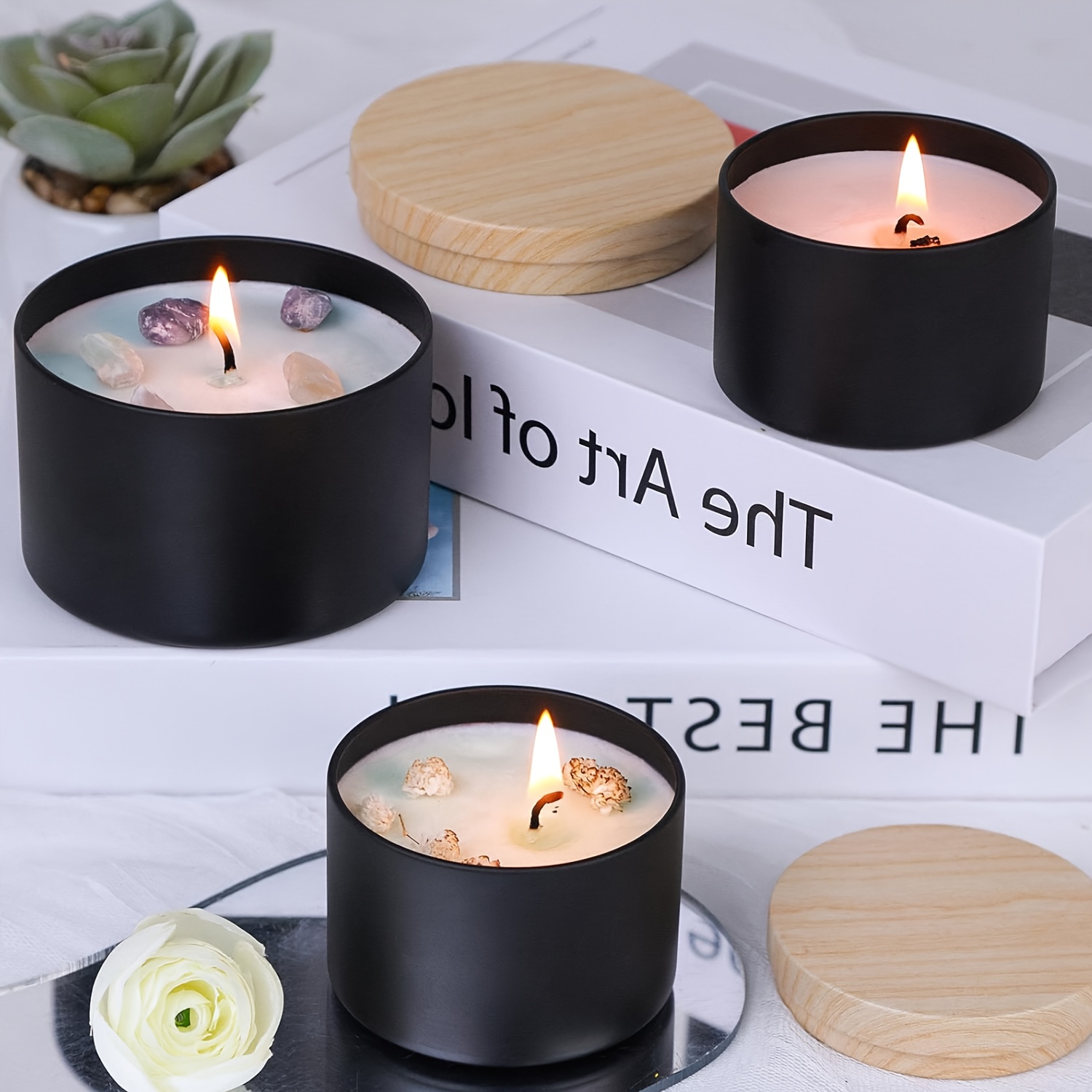 أوعية شموع سوداء بأغطية خشبية. - مراجعة Candle Making Supplies Jars وسعره